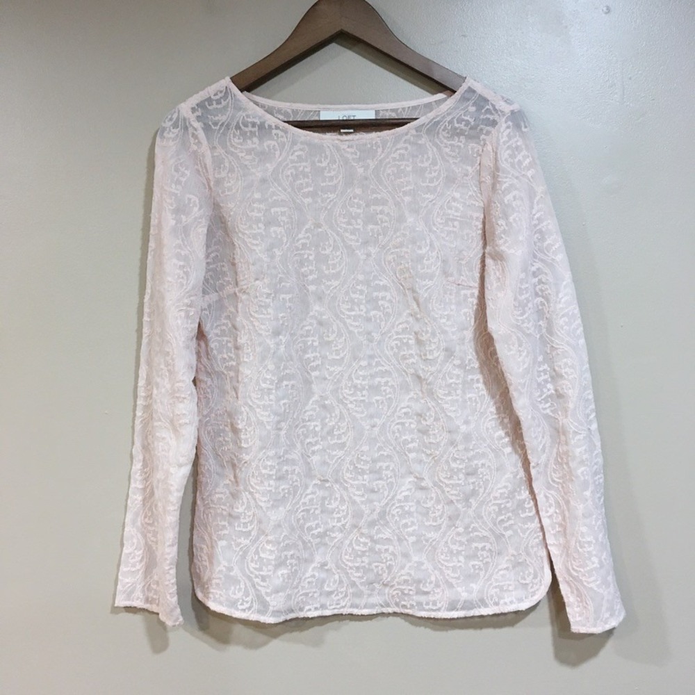 Loft Embroidered Sheer Floral Blouse Womens XS Pink Romantic Feminine Coquette